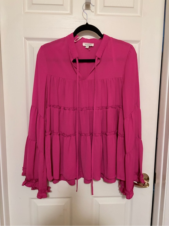 ANDREE BY UNIT Tops - ANDREE BY UNIT Pink Tiered Peasant Blouse with Tie Neck